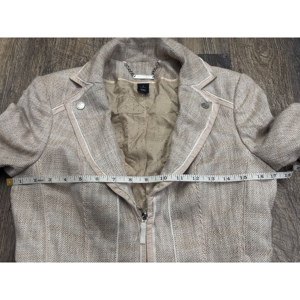 White House Black Market Tweed Zip Moto‎ Jacket Blazer Neutral Beige Size 2 - Picture 4 of 6